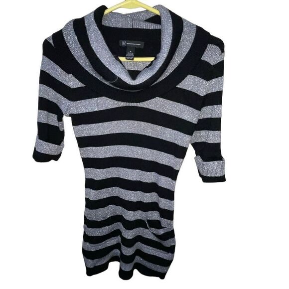 INC International Concepts Black & Silver Striped‎ Cowl Sweater - Size Medium - Picture 1 of 7